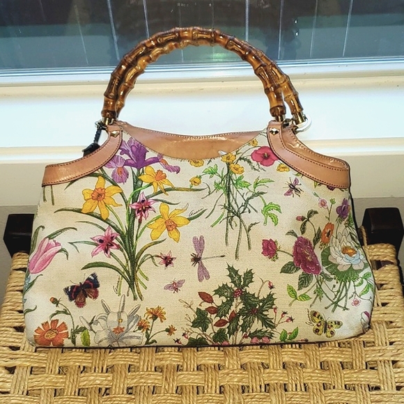 Gucci Handbags - Gucci Flora Bamboo Top Handle Tote Bag (READ)